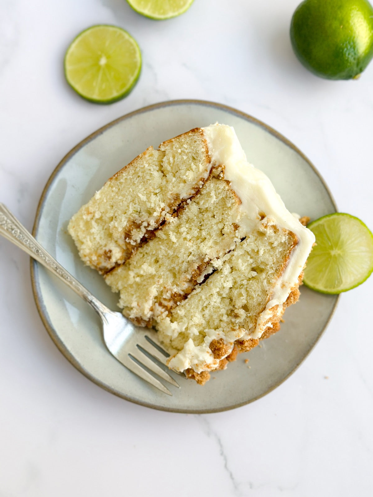 A slice of key lime pie cake.